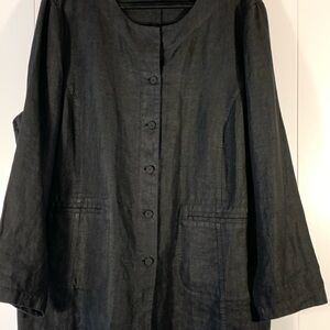 Eileen Fisher 2X Black 100% Linen Long Blazer Jacket Minimalist Classic